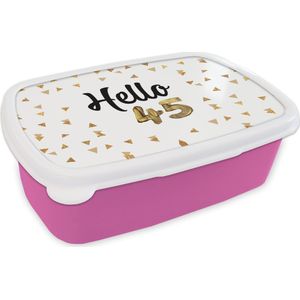 Broodtrommel Roze - Lunchbox - Brooddoos - Feest - 45 jaar - Confetti - 18x12x6 cm - Kinderen - Meisje