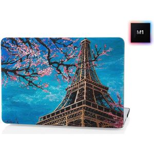 Laptophoes - Geschikt voor MacBook Pro M1 Hoes Case - 13 inch - A2338 (2020) - Print Eiffeltoren Roze Bloemen