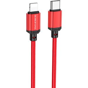 Borofone - Universele Lightning naar Type C kabel - Geschikt voor o.a. iPhone/Samsung en andere apparaten - 1 Meter - 2.5A - Rood