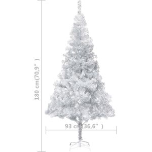 vidaXL - Kunstkerstboom - met - verlichting - en - kerstballen - 180 - cm - PET - zilver