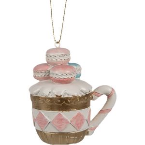 Clayre & Eef Kersthanger Macarons 6x4x7 cm Roze Kunststof Kerstboomversiering