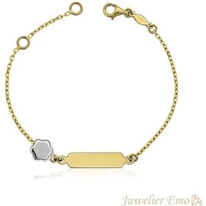 Juwelier Emo - 14 Karaat Gouden Kinderarmband meisje met Bloem - Kinder Plaatarmband -14 CM