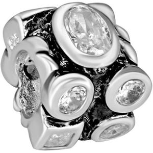 Quiges - 925 - Zilveren - Bedels -Sterling zilver - Beads - Zirkonia Transparant Kraal Charm - Geschikt – voor - alle bekende merken - Armband Z451