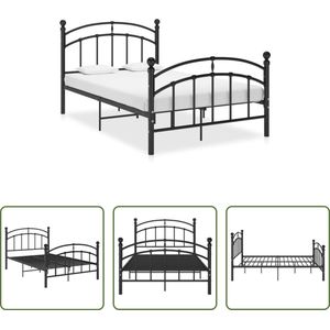 The Living Store Bedframe metaal zwart 120x200 cm - Bed