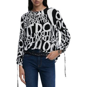 Desigual Zwarte Blouse Met Letters En Strik