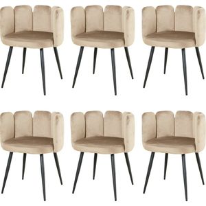 Nuvolix velvet eetkamerstoelen met armleuning set van 6 ""Seoul"" - stoel met armleuningen - eetkamerstoel - velvet stoel - beige