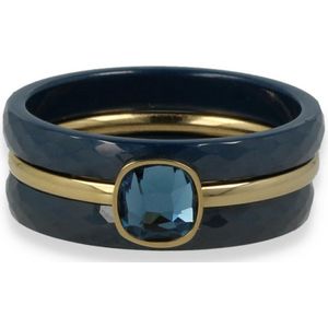 My Bendel - Set van blauw keramiek met blauwe zirkonia - Mooie ringenset van twee ringen van blauw keramiek met een goudkleurige blauwe zirkonia ring - Met luxe cadeauverpakking
