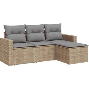 vidaXL 4-delige Loungeset - Beige - PE-rattan - Inclusief kussens Loungeset - Loungesets - Tuinset - Tuinbank