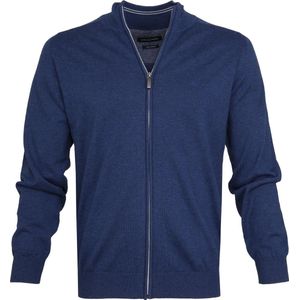 Casa Moda heren vest katoen - blauw (met rits) -  Maat XL