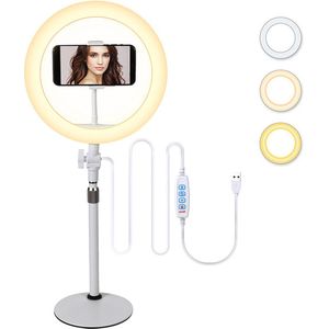 NÖRDIC RING-108 LED Ringlamp - Met telefoonhouder - 26 cm Diameter - Verstelbaar - Selfie lamp - Opladen