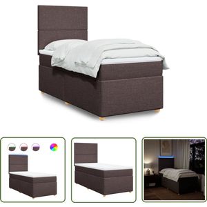 vidaXL Matras - Boxspring - Boxspring met matras stof donkerbruin 100x200 cm - Led Verlichting - Donkere Bruine Kleur - Houten Frame