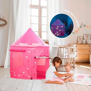 Speeltent - Speeltent voor Kinderen Meisjes Peuter Glow in the Dark - Prinses Kasteel - Pop Up Opvouwbaar Binnen & Buiten - Rosa Fluor