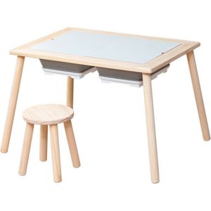 Buxibo - Kindertafel met Stoeltje - Kinderbureau/Zandbak/Krijtbord - Speeltafel met Opbergruimte voor Peuters - 79x61x49cm