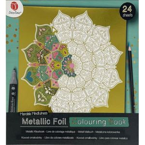 DécoTime - Gouden metallic kleurboek - Metallic Foil Colouring Book - Groen Goud - Kleuren - Bloemen - Mandala's