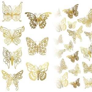 84 stuks 3D gouden vlinder wanddecoratie - 7 stijlen - 3 maten vlinder muurstickers - vlinder taart decoraties - verwijderbare gouden vlinder muurstickers voor thuis - kamer - bruiloft - festival decor