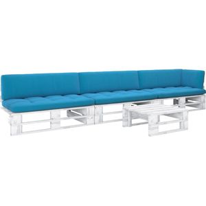 The Living Store Loungeset Pallet - 110 x 65 x 55 cm - Grenenhout - Blauw Kussen