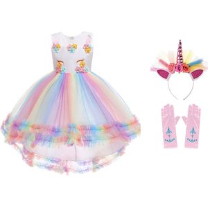 Unicorn jurk - Eenhoorn jurk - Prinsessenjurk meisje - maat 98 (100) Unicorn Haarband - Witte Jurk - Verkleedkleding Meisje