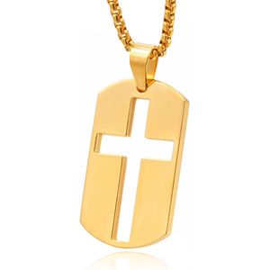 Schakelketting Dogtag Goudkleurig met Kruis Symbool