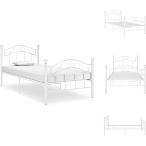 vidaXL bedframe eenpersoons - gepoedercoat metaal - wit - 209 x 97 x 92.5 cm - montage vereist - Bed