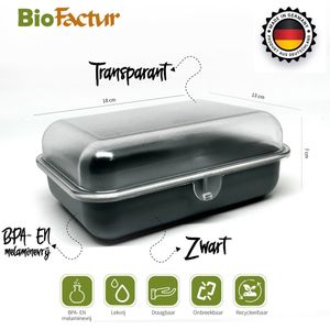 BioFactur biologische lunchbox voor volwassenen, kinderen - BPA-vrije - bento box magnetron- en vaatwasmachinebestendig - 3 stuks - bioplastic lunchbox - Zwart&Grijs