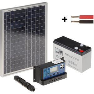 WL4 SOLAR-KIT-72B30-20 complete zonne-energie kit met 12V 7.2Ah accu, snoer, 30W zonnepaneel en controller - zonnepanelen pakket solar energy voor caravan camper boot vakantiehuisje tuinhuisje backup voeding set