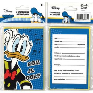 12 Uitnodigingskaartjes met envelop - Donald Duck - ""Kom je ook?"" - 9 x 13.5 cm