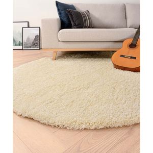 Rond hoogpolig vloerkleed shaggy Grand effen - crème 160 cm rond