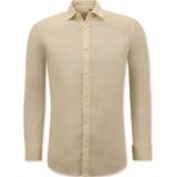 Linnen Overhemd Heren - Regular Fit - Casual Linnen Blouse Heren Blanco - Beige