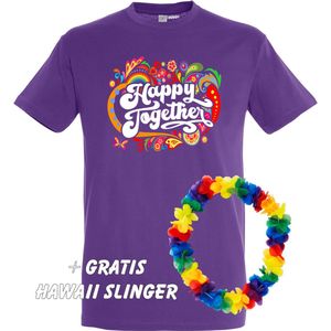 T-shirt Happy Together Print | Love for all | Gay pride | Regenboog LHBTI | Paars | maat M