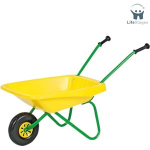 LifeStages - Kinder Kruiwagen - Kinderkruiwagen - Geel/Groen - Kunststof Kruiwagen Met Metalen Frame - Voor Kinderen Vanaf 2 Jaar - Belastbaar Tot 15kg