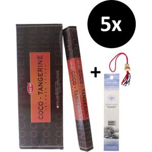 Wierook - Wierookstokjes - 5 Kokers - 100 Stokjes + 5 Mini Stokjes En 1 Gelukspoppetje - Geur Kokosnoot Tangerijn - Coconut Tangerine