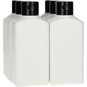 6x Plastic Fles 250 ml Klepdop - Standard Square - Gerecycled HDPE Kunststof - Wit - Rond - Set van 6 stuks