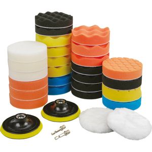 Polijstpads voor Auto’s - Complete Set van 31 Stuks voor Professionele Afwerking - Hoogwaardige Polijstkoppen voor Glanzende Resultaten - Ideaal Voor Alle Polijstbehoeften - Autolak - Chroom en Stralende Glans - Geschikt Voor De Meeste Boormachines