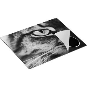 Chefcare Inductie Beschermer Kat met Groene Ogen van Dichtbij - Zwart Wit - 65x50 cm - Afdekplaat Inductie - Kookplaat Beschermer - Inductie Mat