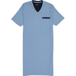 Gotzburg heren nachthemd - V-hals - lichtblauw met blauw en wit dessin - Maat: 4XL