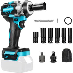 Ratelschroevendraaier 1/2 inch (13 mm) met ringlicht 450 NM 2900 tpm 6 steeksleutels 2 adapters (gereedschap)