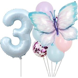 9 Stks/set, 100 Cm Blauwe Vlinder Folie Ballonnen + Latex Ballon Set Verjaardagsfeestje-Meisje-3 Jaar-Thema Vlinder Feest