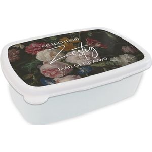 Broodtrommel Wit - Lunchbox - Brooddoos - Gefeliciteerd zestig jaar getrouwd - Trouwen - Quotes - Spreuken - Bloemen - 18x12x6 cm - Volwassenen