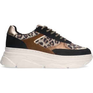 Manfield - Dames - Zwarte suède sneakers met panterprint - Maat 41