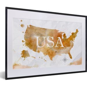 Fotolijst incl. Poster - Verenigde Staten - Wereldkaart - Olieverf - 60x40 cm - Posterlijst