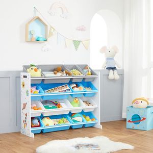 Speelgoedkast - Speelgoedrek - Opbergkast voor speelgoed - Kinderkast - Speelgoed organizer - Opbergkast kinderen - Met uitneembare opbergbakken - 106 x 26,5 x 78 cm - Wit - Blauw