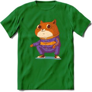 Casual kat T-Shirt Grappig | Dieren katten Kleding Kado Heren / Dames | Animal Skateboard Cadeau shirt - Donker Groen - XXL