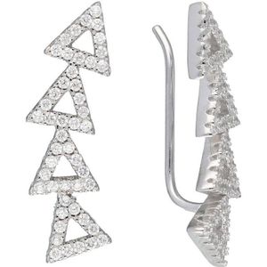 Classics&More oorbellen - earcuffs - oorklimmer - zilver - gerodineerd - driehoeken - zirkonia