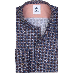 R2 Overhemd Print Donkerblauw - Maat 37 - Heren - Overhemden Casual