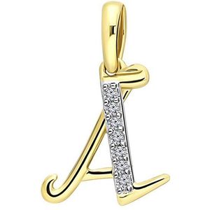 Lucardi Dames alfabet hanger met diamant (0,03ct) - Hanger - Cadeau - Moederdag - 14 Karaat Goud - Geelgoud