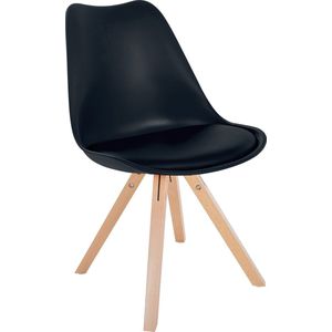 In And OutdoorMatch Stoel Josefien - Zwart en Hout - Kunststof met Kunstleren Zitting - Hoogwaardige Bekleding - Stijlvolle Stoel - Klassieke Look