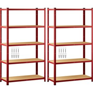 2x Stellingkast - 180x90x40cm 875kg 5 MDF-Panelen - Rood