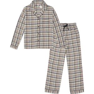 La-V Flanel pyjama set voor dames met geruit patroon cream kleur S