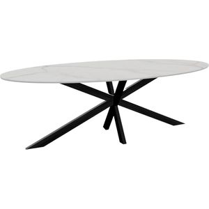 Eettafel ovaal 235cm Figo marmerlook wit ovale tafel steen