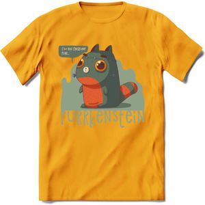 Monster van Purrkenstein T-Shirt Grappig | Dieren katten halloween Kleding Kado Heren / Dames | Animal Skateboard Cadeau shirt - Geel - XXL